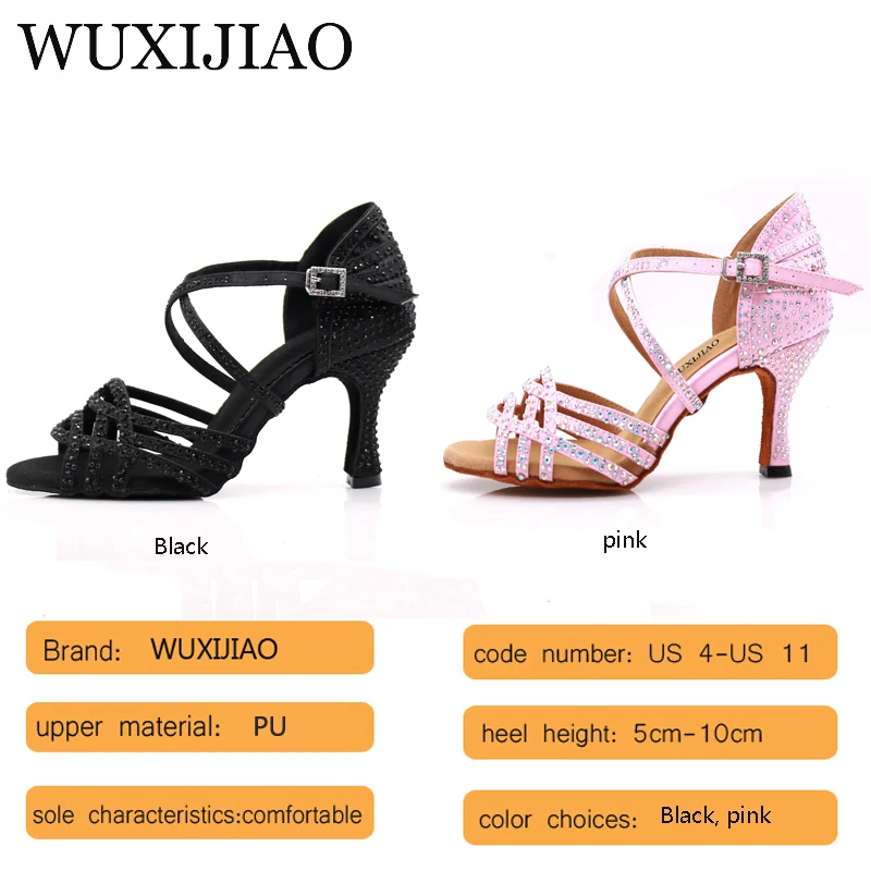 WUXIJIAO latină Stras negru Pantofi de Dans Femei Salas Pantofi de Bal Cuba Toc 8.5 cm Vals Software-ul de Vânzare Fierbinte Pantofi de dans