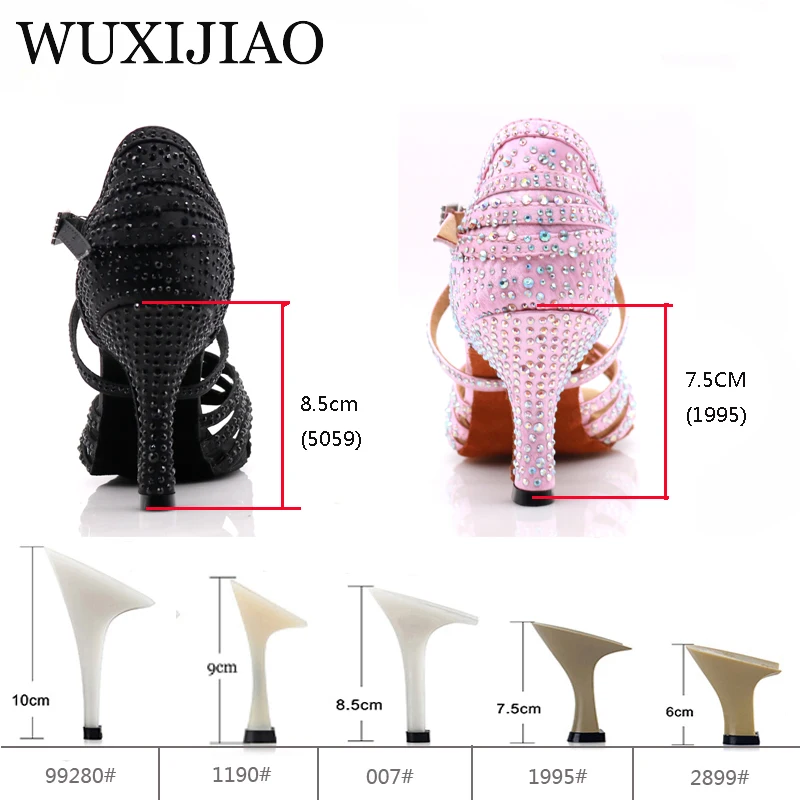 WUXIJIAO latină Stras negru Pantofi de Dans Femei Salas Pantofi de Bal Cuba Toc 8.5 cm Vals Software-ul de Vânzare Fierbinte Pantofi de dans