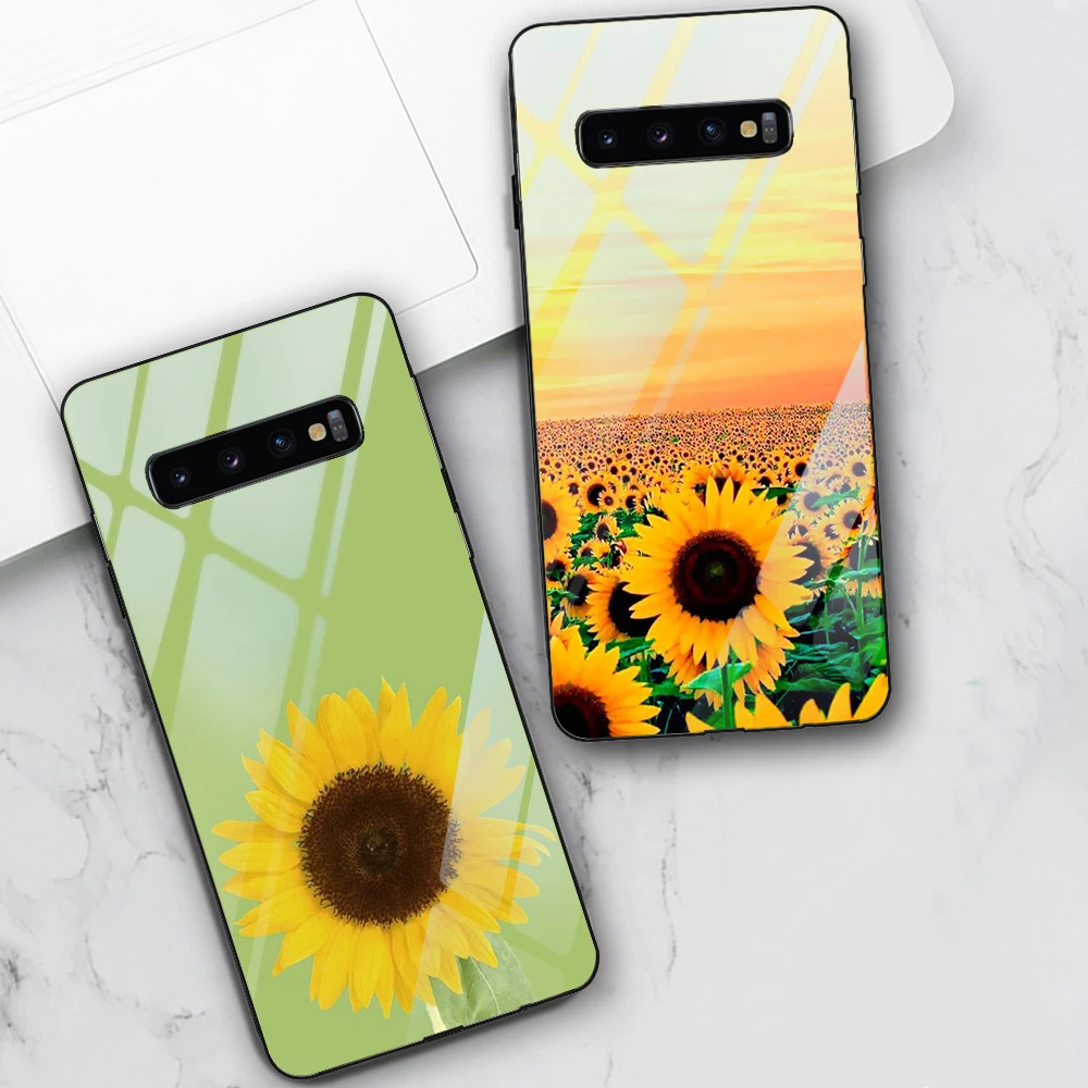 Floarea-soarelui Floare de Caz Pentru Samsung Galaxy S10 S9 S8 S7 S10e S20 Ultra A51 A71 A50 A40 A20E A70 Nota 20 10 9 8 Plus Sticla
