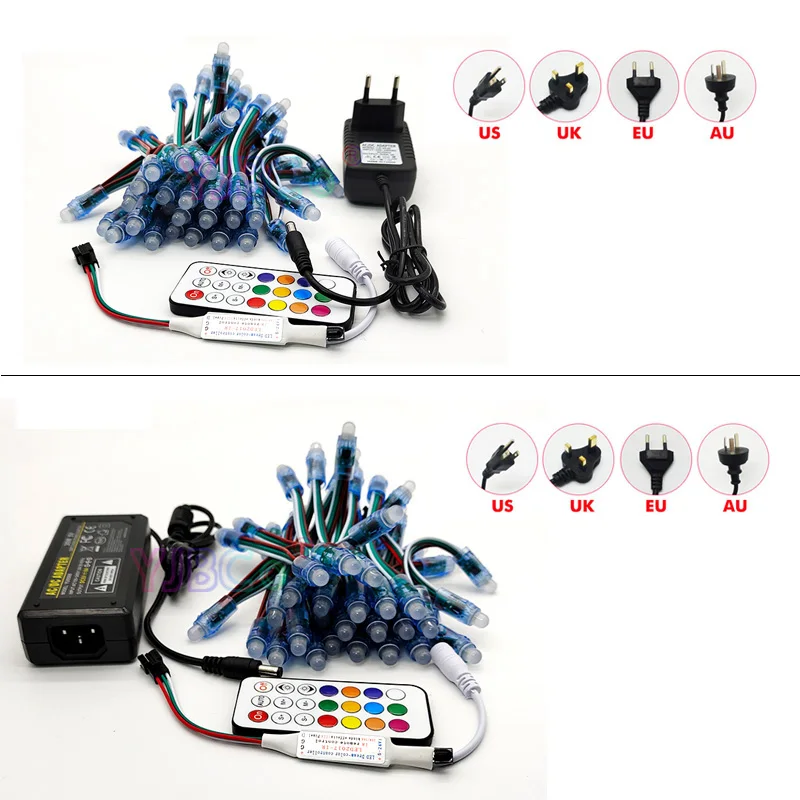 50 Buc DC5V WS2811 IC Pixeli RGB LED-uri Modulul de Lumina Plin de Culoare IP68,Pixeli RGB 21keys benzi Controler,led de Alimentare Adaptor