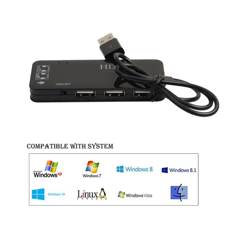 3-Port USB Hub cu Externe 7.1 Channel Sound Card Cască Microfon Adaptor Hub USB 2.0 pentru PC, Laptop