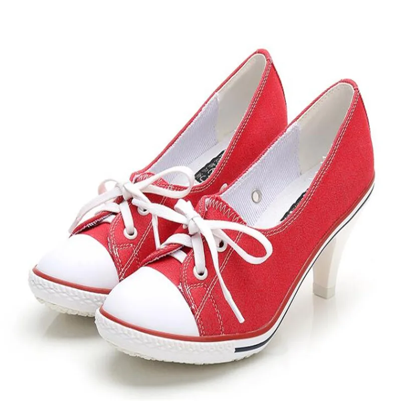 Femei Pantofi de Panza Denim 8cm Tocuri Înalte de Moda Dantelă-Up Rotund Toe Pompe de Înaltă Calitate, Dulce Stil de Colegiu Student Pantofi 34-41