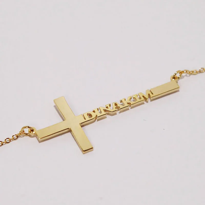 Nume Personalizat Cruce Colier Pentru Barbati Femei Personalizate Bijuterii Argint Aur A Crescut Aur Plăcuța Bijoux Femme