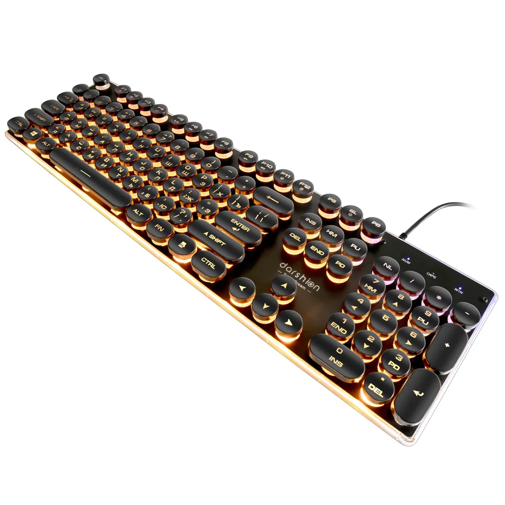 Jocuri Russian English Keyboard Retro Rotund Stralucitoare Keycap Panou de Metal cu iluminare din spate USB Cablu Iluminat de Frontieră
