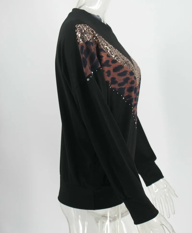 Leopard Paiete Negre Introduce Bluză Casual Femei Mozaic Bluză Casual Topuri