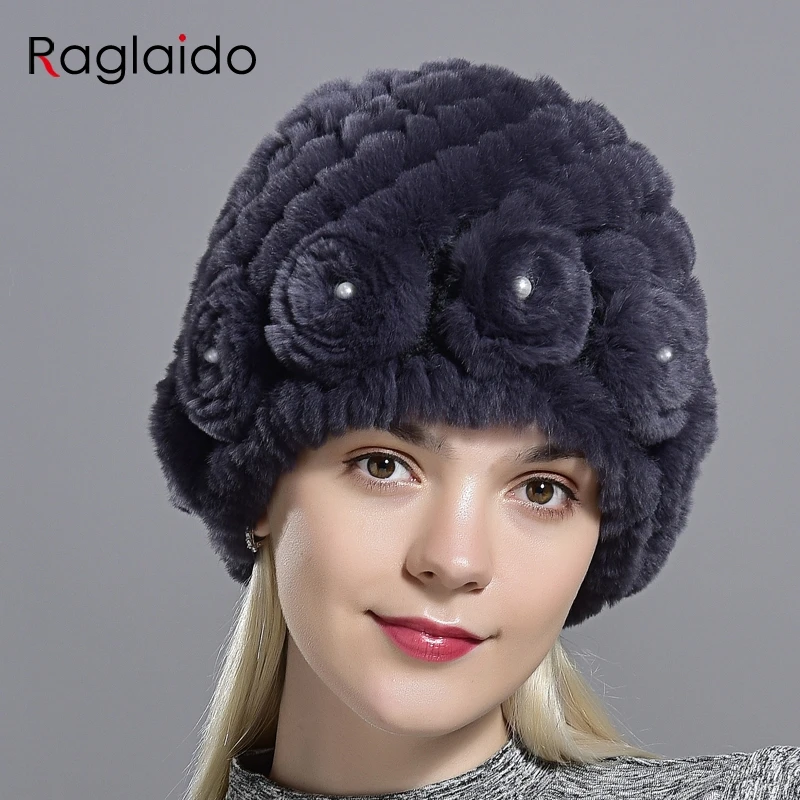 Pălării de iarnă pentru Femei Elegant Cald Gros Doamnelor Pălării Naturale Blana de Iepure Rex Pălărie cu Perle Noua Moda Pălării, Căciuli Florale