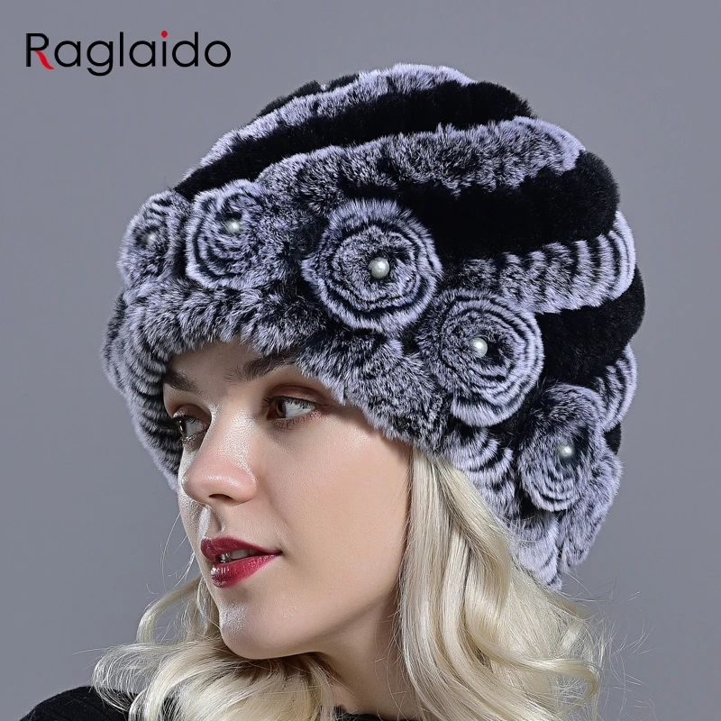 Pălării de iarnă pentru Femei Elegant Cald Gros Doamnelor Pălării Naturale Blana de Iepure Rex Pălărie cu Perle Noua Moda Pălării, Căciuli Florale