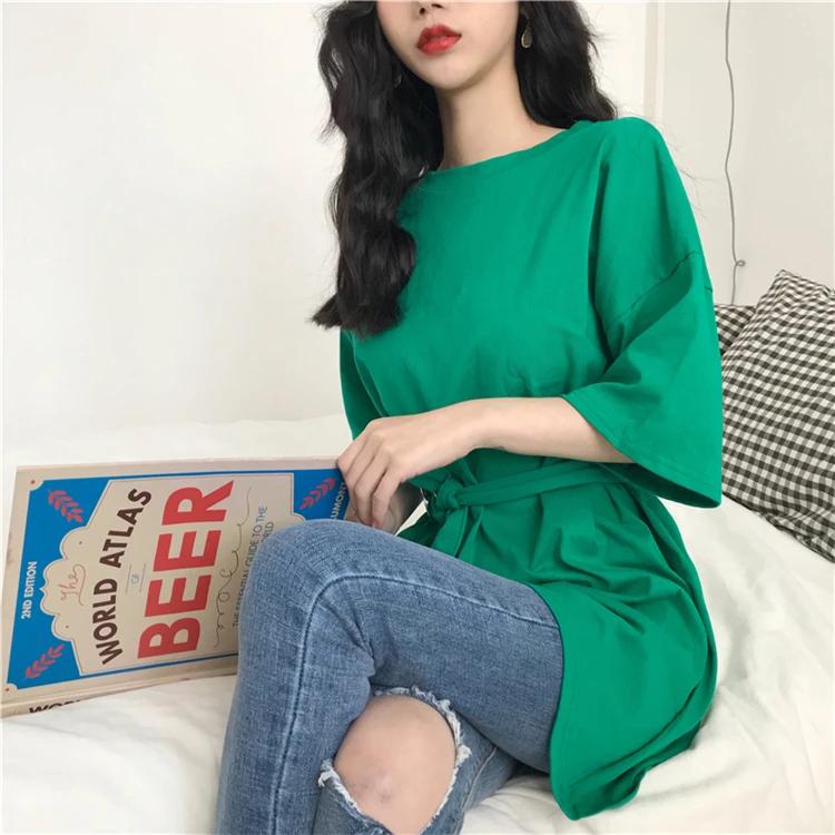 Colorfaith Noi 2020 Femei De Vara T-Shirt Solid Mai Multe Culori Bottom Dantelă-Up Casual Stil Coreean Liber Tiv Neregulate Topuri T313