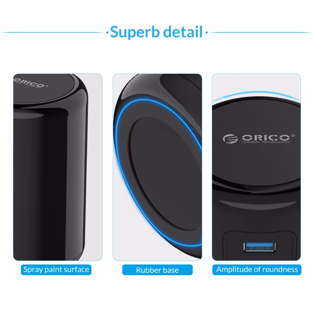 ORICO RH4CS-BK 4 Porturi USB3.0 HUB Material ABS Ultra-Mini, cu 2 Porturi de Încărcare Super-Încărcător 5V Max 2.4 Un Pad pentru Telefon -Negru
