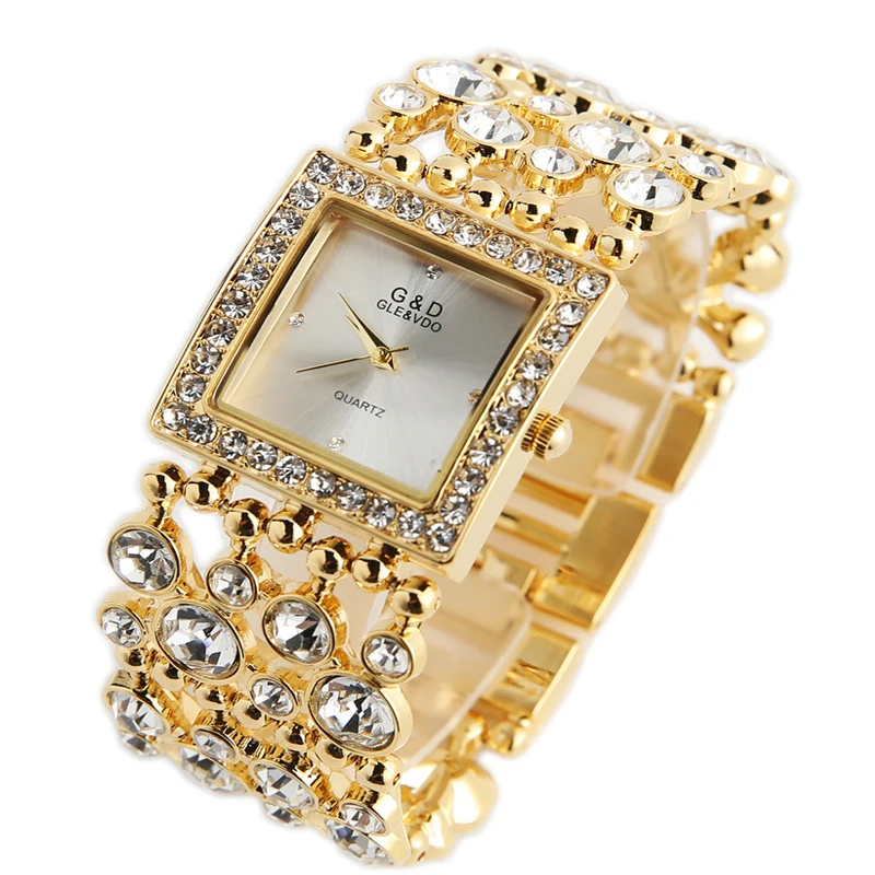 G&D Brand de Lux 2018 Femei Ceasuri Brățară din Aur cu Diamante Doamnelor Rochie Ceas de Cuarț Ceasuri relogio feminino Ceas Cadouri