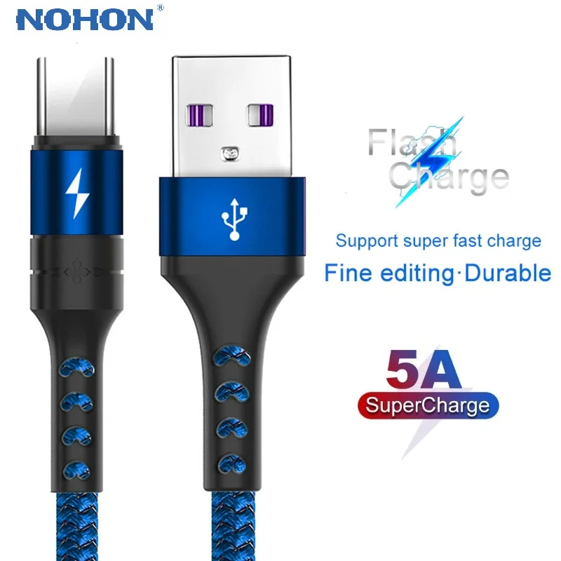 NOHON 5A Super Charge Tip C Cablu pentru Huawei P20 P30 Pro Rapid de Încărcare Cablu de Telefon pentru Onoarea 20 10 V10 USBC Cabo 3 în 1 Cablu