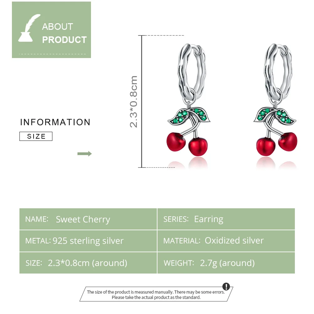 BISAER 2020 New Sosire Roșii Cherry Hoop Cercei Argint 925 Frunze Verzi Cercei Pentru Femei Bijuterii ECE905