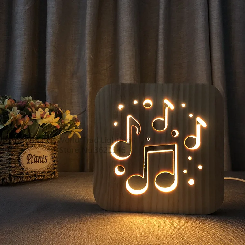 3D LED Lemn Lumini USB Operat starea de Spirit Cald Lampă de note Muzicale Iluzia 3D Luminaria Lampa iubitor de muzică Cadouri Decor Dormitor