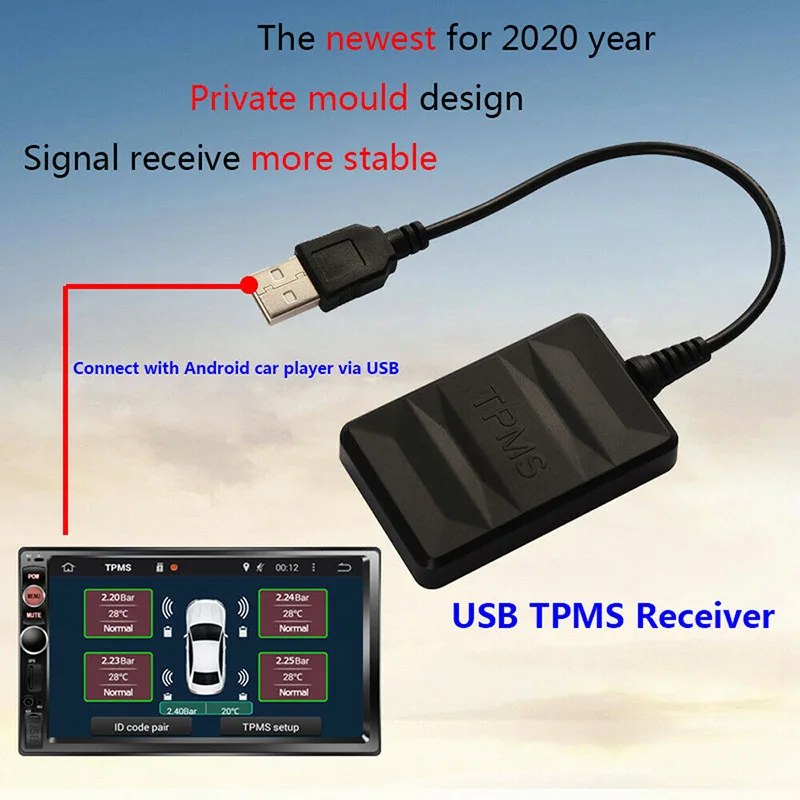 Masina TPMS pentru Android USB Monitorizare a Presiunii în Anvelope Sistemul de Navigare de Afișare Wireless Automată a Presiunii în Pneuri Alarma