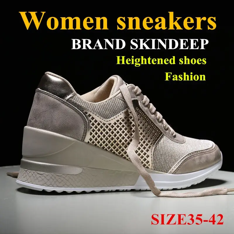 2020 Nouă Femei Confortabil De Mers Pe Jos Pantofii Cu Toc Pană Adidași Fete Femei Usoare Shiney Adidasi Casual De Brand