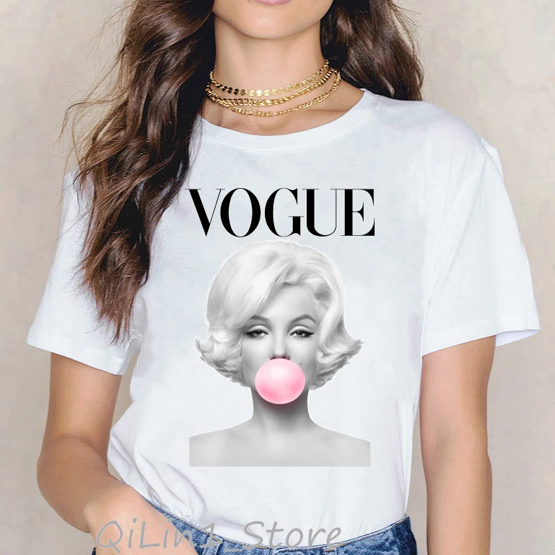 2020 vogue Marilyn Monroe Bubble Gum t shirt graphic tee pentru femei topuri de vara amuzant tricou femme estetice haine femei t-shirt