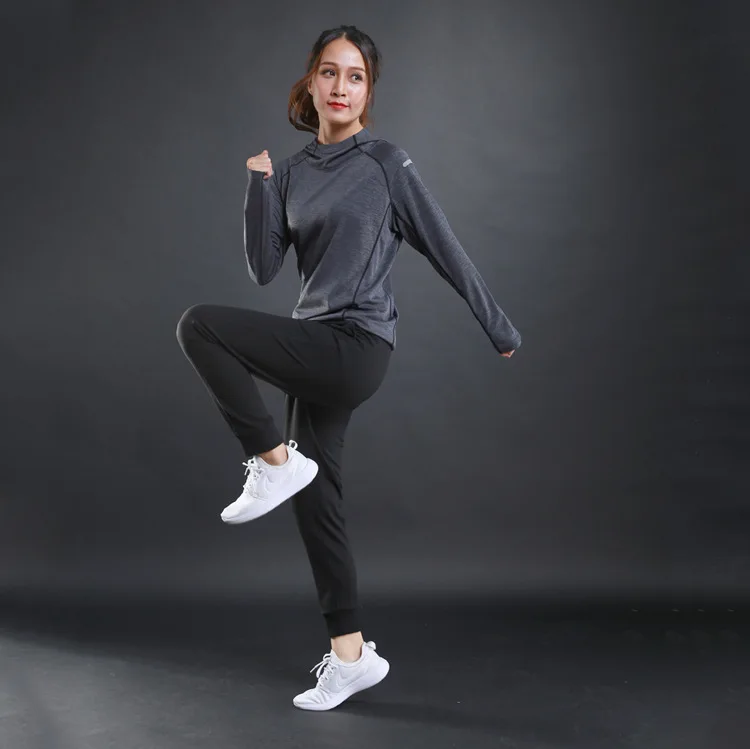 Femei T Shirt Sală de fitness Mâneci Lungi jachete iute Uscat Formare Respirabil Capota Sport Haine de Yoga