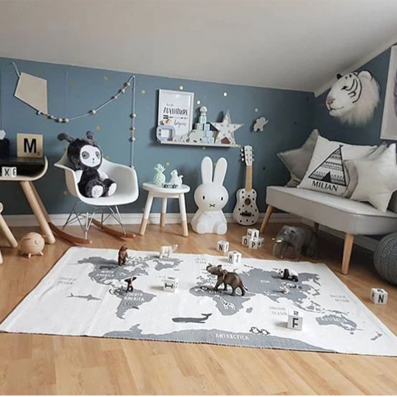 Nordic Copii Covoare De Joc Canvas Mat Cu Harta Lumii Băiat Fată Juca Covoare Băiat Copiii Se Joacă Covoare Cu Harta Lumii Decor Camera Pentru Copii