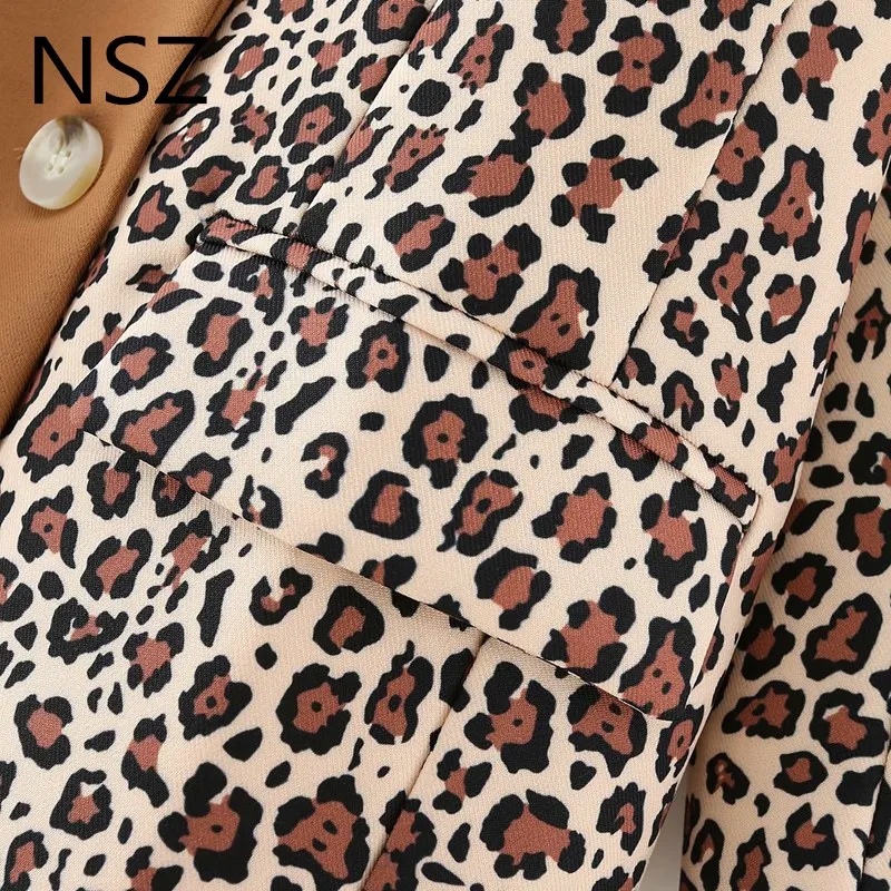 NSZ Femei Animal print Leopard mozaic Sacou Dublu Rânduri Costum de Moda Sacou Doamnelor Strat de sex Feminin de Îmbrăcăminte