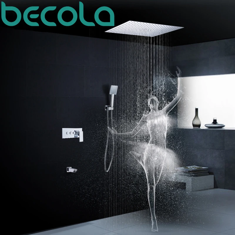 BECOLA Nou design de Lux 8/10/12/16inch ascuns duș set 3 apa funcția de baie din oțel inoxidabil duș cu efect de ploaie robinet B-6108