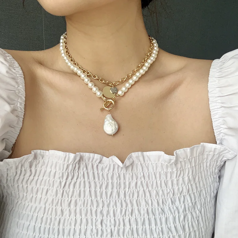 HUANZHI 2020 Naturale Baroc în Formă de Perle de Metal Lanț Pulover Colier de Lanț Colier Pentru Femei Fete Partid Cadouri Bijuterii