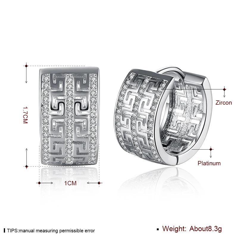 AGLOVER 1.7 cm Moda S925 Argint Cercei Rând Dublu Verificat Zircon Cercei Pentru Femei Bijuterii de Nunta Cadouri