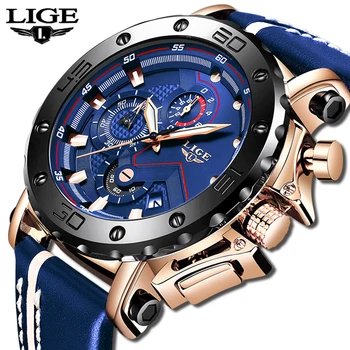 2020 LIGE Mens Ceasuri de Top de Brand de Moda de Lux Militare Cuarț Ceas Barbati din Piele Impermeabil Sport Cronograf Relogio Masculino