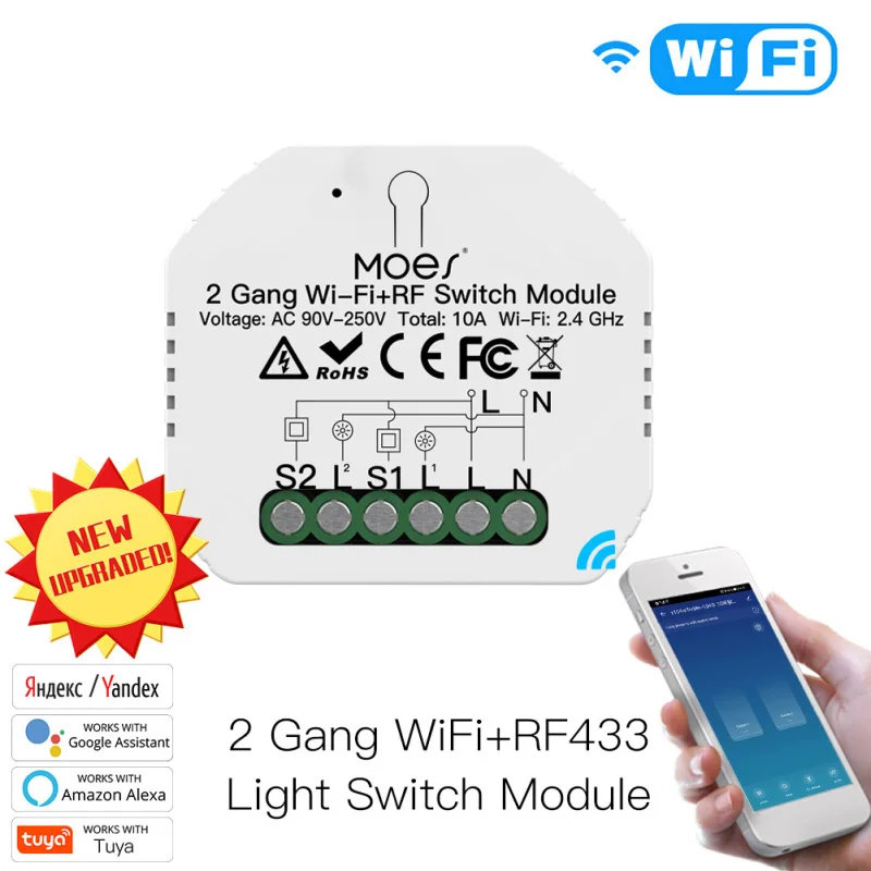 2 Banda 2 mod Inteligent WiFi Comutator de Lumină WiFi+RF433 Smart Switch Module Tuya APP Control de la Distanță de Lucru cu Alexa de Start Google