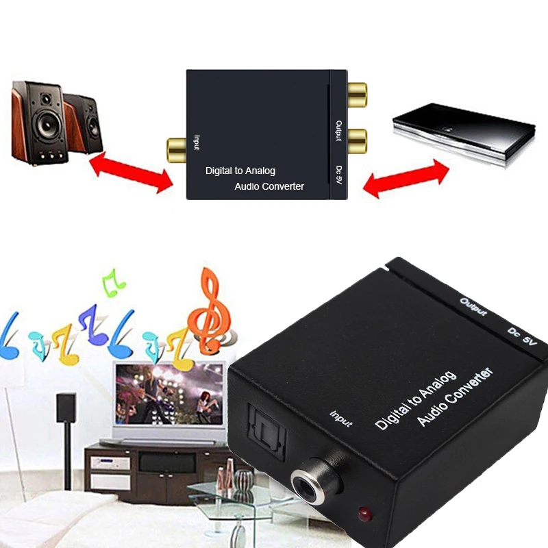 DAC Decodor Digital la Analogic Audio Converter Box pentru TV Adaptor Jack 2*RCA Amplificator