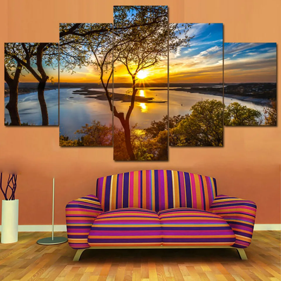 Postere Tablou de Arta de Perete Home Decor Modern 5 Panoul de Răsărit de soare Frumos Peisaj Natural HD Imprimare Pictura Modular Poze Panza