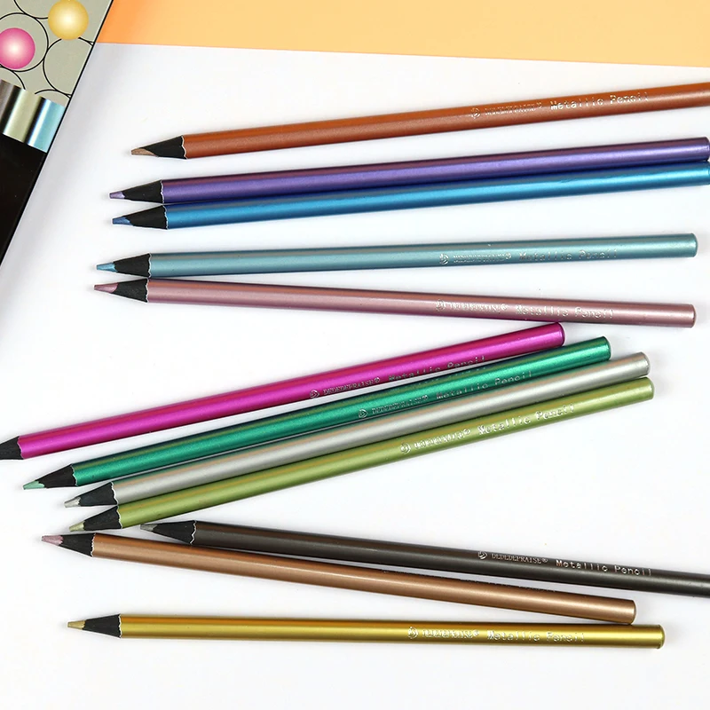 DEDEDEPRAISE Metalice Creioane Colorate 12 Culori Lemn Negru Lapis De Cor, Artist Pictura Desen Creion de Culoare Pentru obiecte de Artă