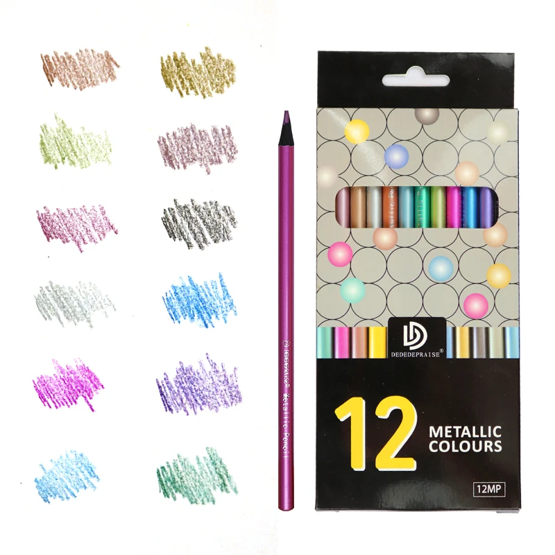 DEDEDEPRAISE Metalice Creioane Colorate 12 Culori Lemn Negru Lapis De Cor, Artist Pictura Desen Creion de Culoare Pentru obiecte de Artă