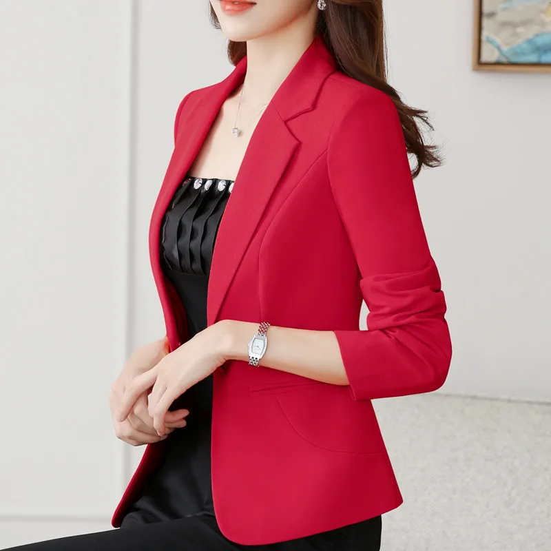 De Înaltă Calitate 2021 Noua Moda De Primavara Toamna Sacou Drept Buna Sacou Office Lady Stil Strat De Muncă Formale Purta Costum Negru Rosu
