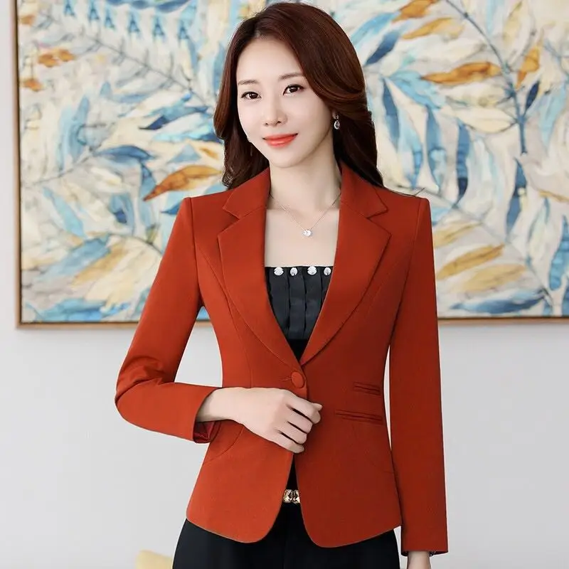 De Înaltă Calitate 2021 Noua Moda De Primavara Toamna Sacou Drept Buna Sacou Office Lady Stil Strat De Muncă Formale Purta Costum Negru Rosu