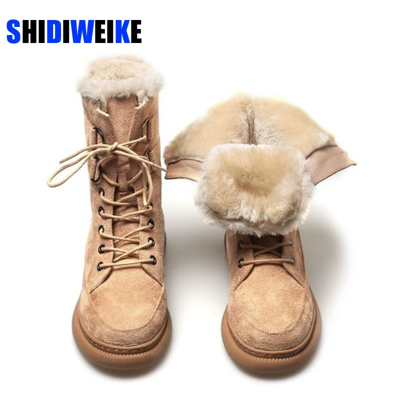 Femei cizme de Zăpadă Non-alunecare de Cizme Scurte Botas Mujer Blana Groasă Platforma de la Jumătatea vițel Cald Iarna Pantofi Stil Britanic Negru Bej size43