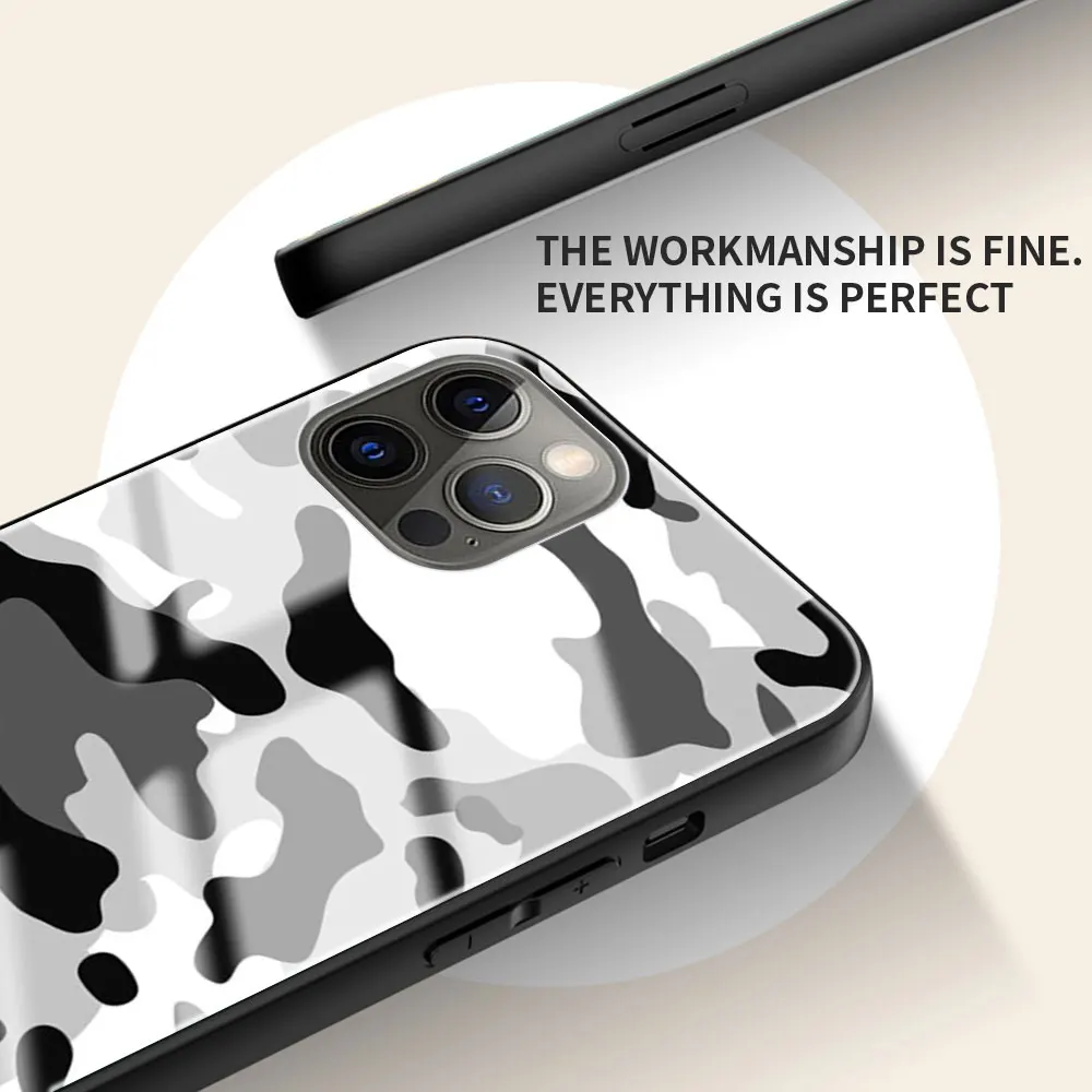 Sticlă călită Telefon Caz Pentru iPhone 12 Mini 11 Pro X XS Max XR SE 2020 7 8 6 6S Plus Camuflaj Art Capac Greu Coque Funda