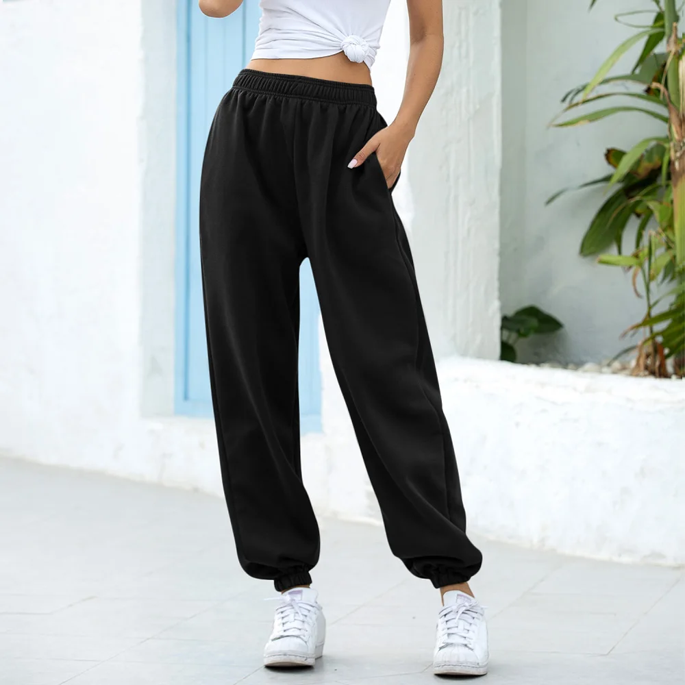 Femei Casual pantaloni de Trening Largi Elastic Talie Pantaloni Sport Solid pantaloni de Trening Largi Glezna-lungime Pantaloni Negru Gri Talie Mare