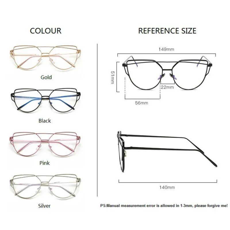 Calitatea de epocă Ochi de Pisica ochelari obiectiv clar bărbați femei de moda de metal de aur ramă de ochelari de vedere supradimensionat negru