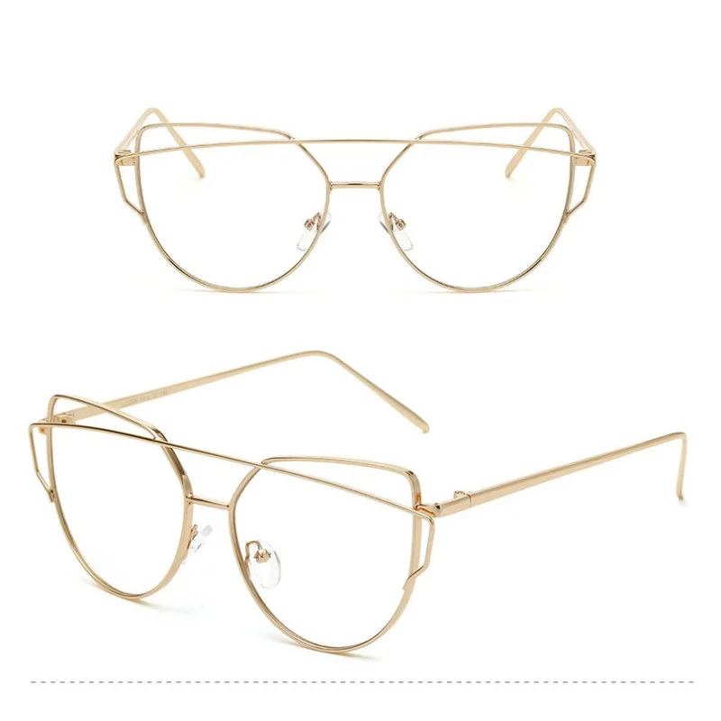 Calitatea de epocă Ochi de Pisica ochelari obiectiv clar bărbați femei de moda de metal de aur ramă de ochelari de vedere supradimensionat negru