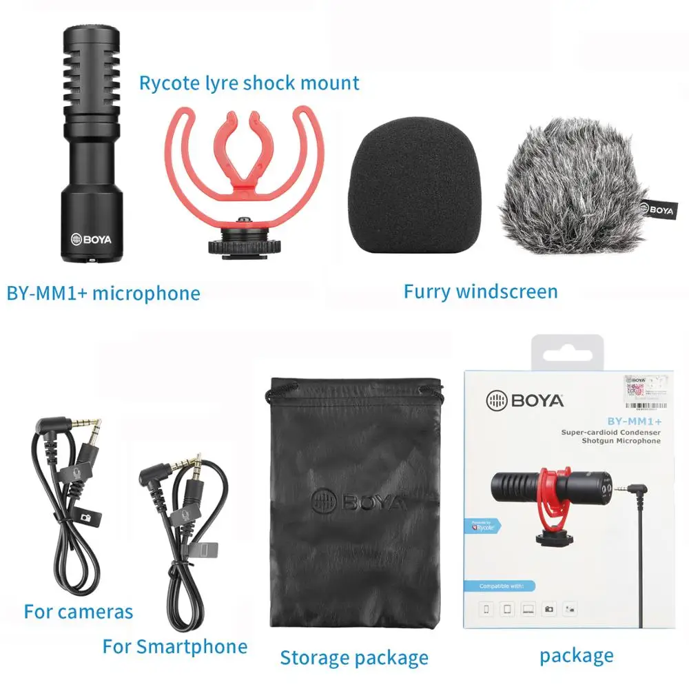 BOYA BY-MM1 + Video Microfon Wireless microfono condensa super-Cardioid Condensatului Pusca Microfon pentru Smartphone Camere DSLR