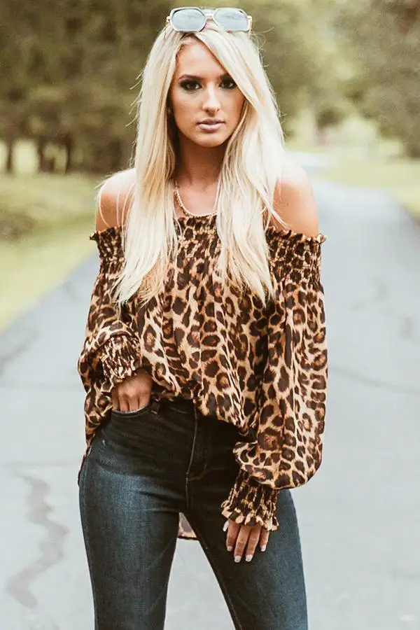 Femei Leopard De Tricouri De Pe Umăr De Imprimare Topuri Largi Pulovere Chic Doamnelor Bluza Elegant Femme Blusa Cămașă Îmbrăcăminte