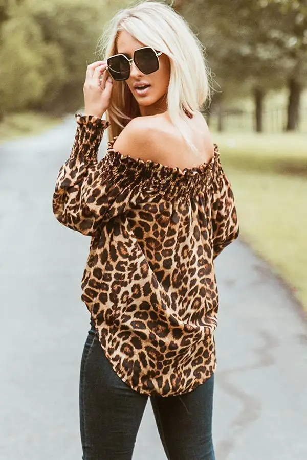 Femei Leopard De Tricouri De Pe Umăr De Imprimare Topuri Largi Pulovere Chic Doamnelor Bluza Elegant Femme Blusa Cămașă Îmbrăcăminte