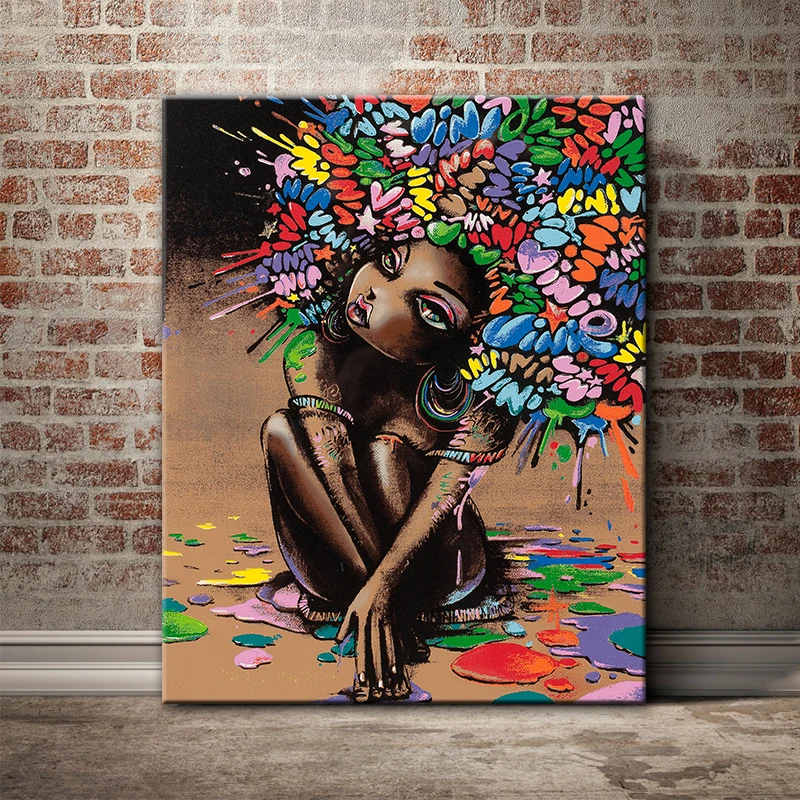 GOODECOR Arta Graffiti Poster de Imprimare Panza Pictura Pentru Camera de zi de Perete de Arta Frumoasă Fată din Africa Decor Tablouri