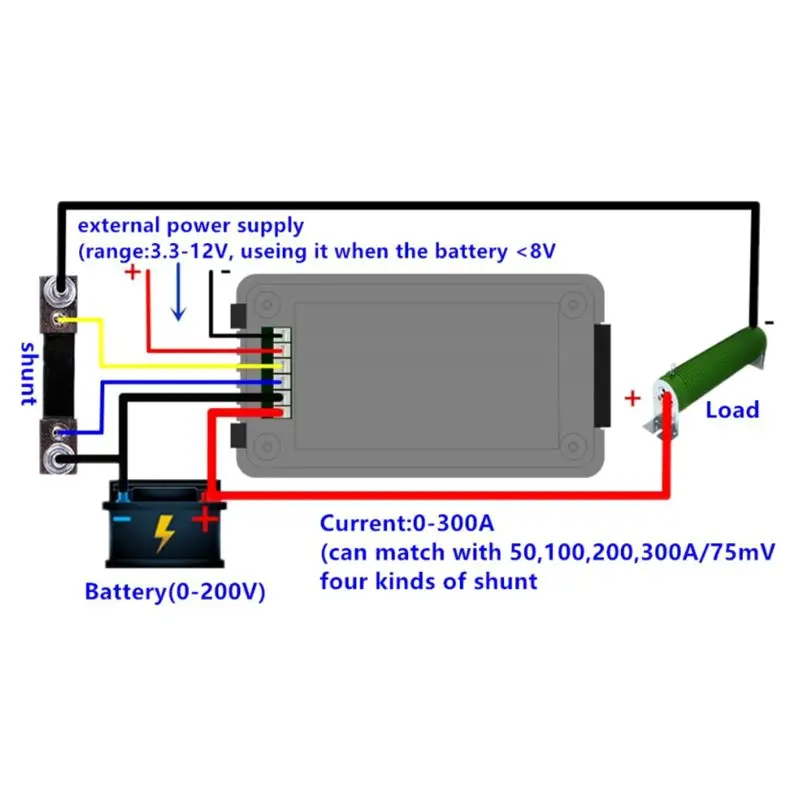DC 0-200V 50A/100A/200A/300A Baterie Monitor Tester Tensiune Curent Impedanta Capacitate Watt Amperi Energie Metru Timp