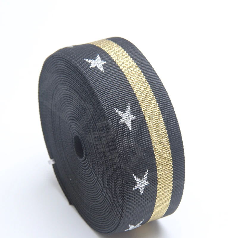 Design nou, 2 inch reflectorizante jacquard chingi poliester linia de aur cu 5 stele de vânzare Fierbinte