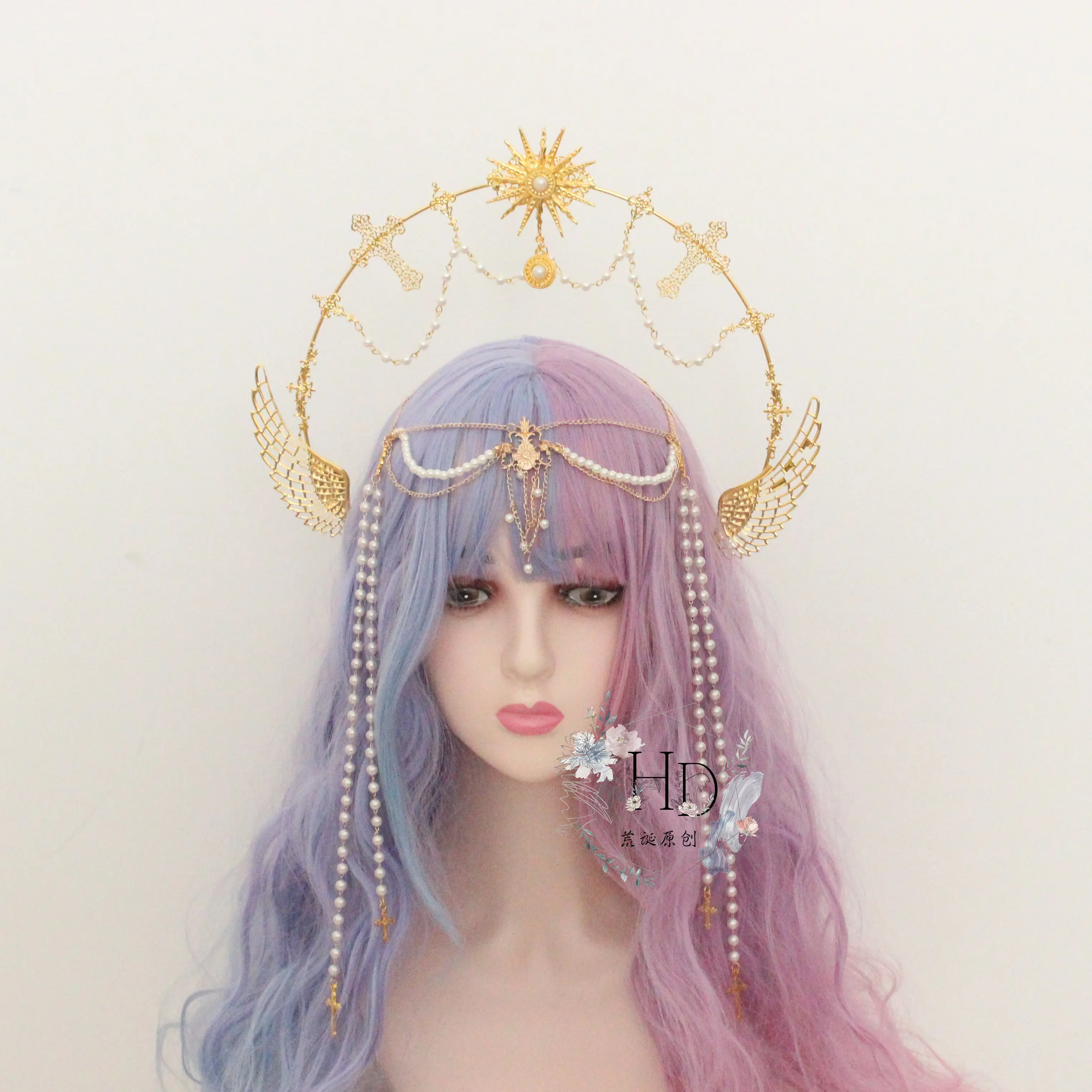 Lolita Zeita Halo Lanț Pearl KC Cerc Păr accesorii de Par Împăratul Stil Politic Hanfu Lolita Superba coroana de Păr Cosplay