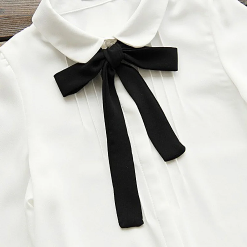 Bluze pentru femei Elegante Cămașă Sifon Papion Negru Peter pan Guler Camasa Casual Femei Topuri Școală Stil Fata Bluza stil 2