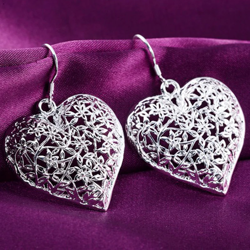 DOTEFFIL Argint 925 Hollow Inima Cercei Floare Pentru Femei cel Mai bun Cadou de Nunta Logodna Bijuterii