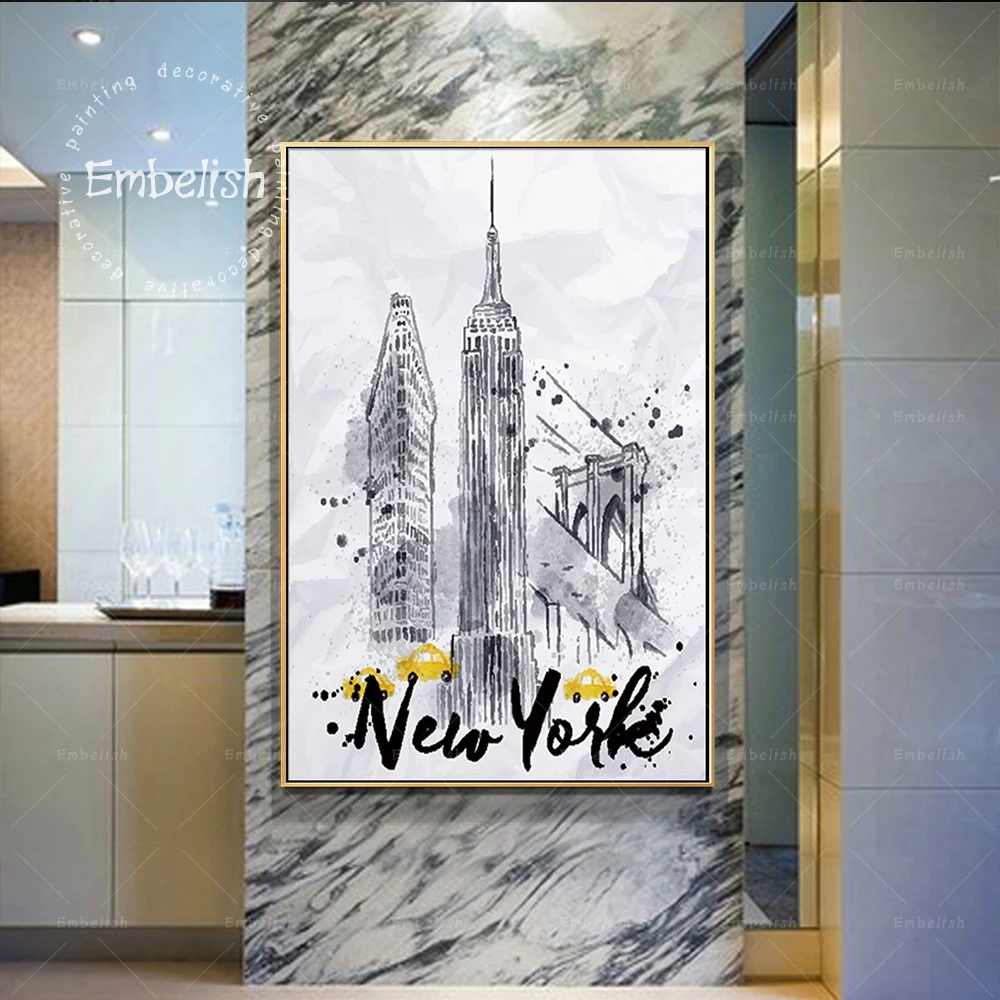 Înfrumusețează Acuarelă New York City Landcape Imagini Pentru Living Modern Decor Acasă Postere HD Spray Pe Panza Picturi in Ulei