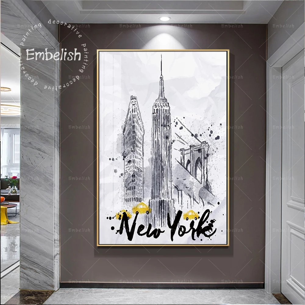 Înfrumusețează Acuarelă New York City Landcape Imagini Pentru Living Modern Decor Acasă Postere HD Spray Pe Panza Picturi in Ulei